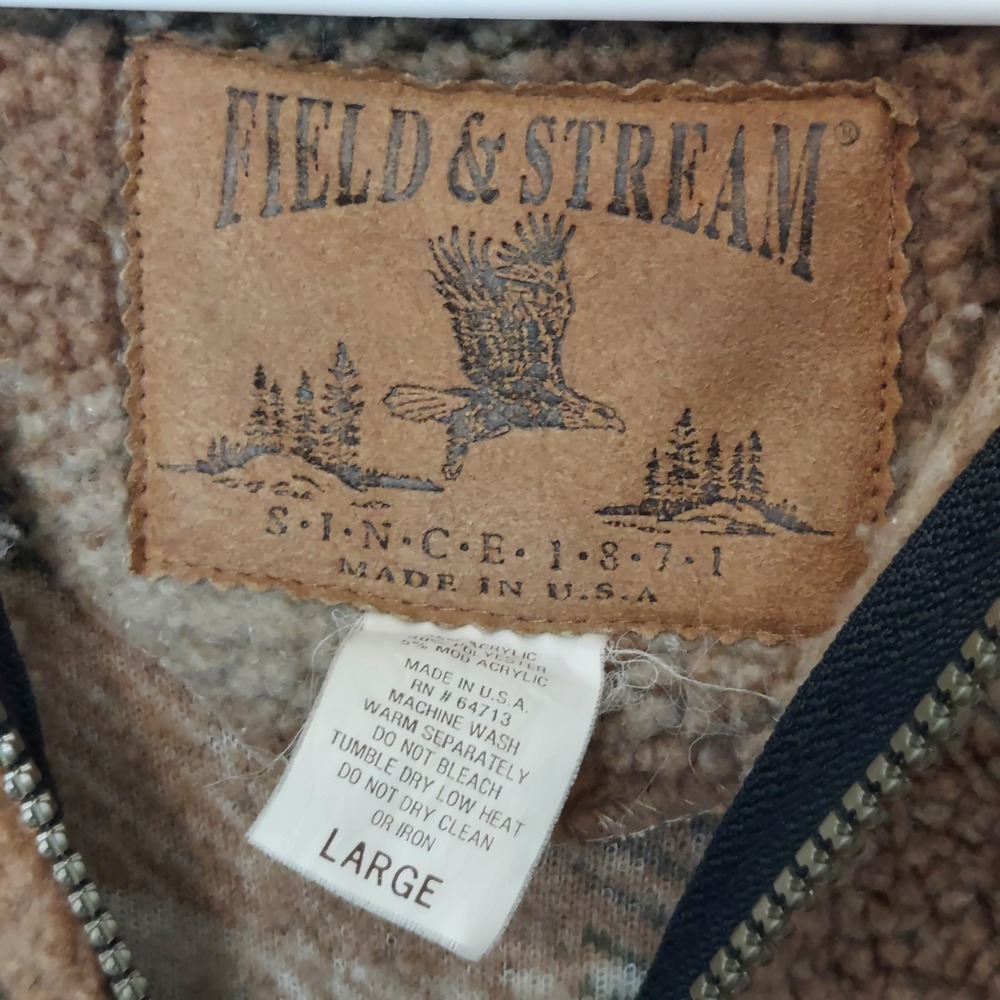 Field & Stream Mens Large Plaid Sherpa Fleece Quarter Zip Pullover Brown USA - Picture 3 of 4